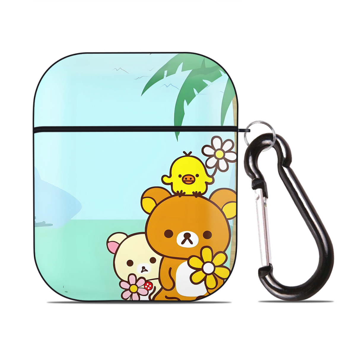 （画像用） リラックマ リラックマ キイロイトリ Rilakkuma Korilakkuma Kiiroitori AirPods 第2世代保護ケース ハードシェル ブラック 耐衝撃・防指紋・カラビナ付き