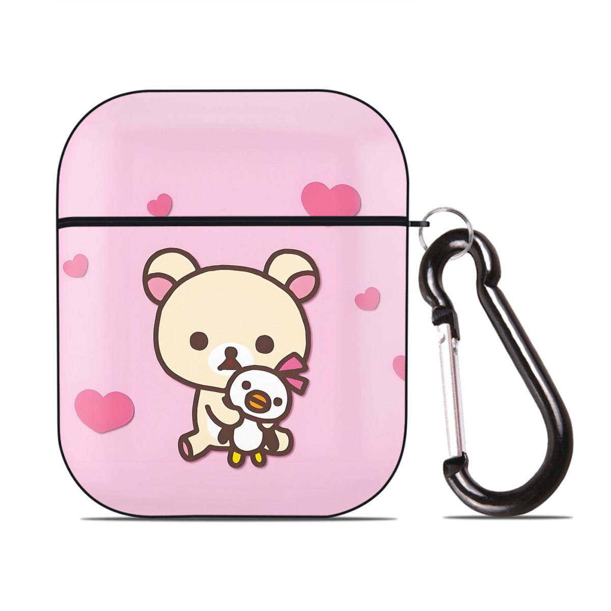 （画像用） リラックマ リラックマ キイロイトリ Rilakkuma Korilakkuma Kiiroitori AirPods 第2世代保護ケース ハードシェル ブラック 耐衝撃・防指紋・カラビナ付き