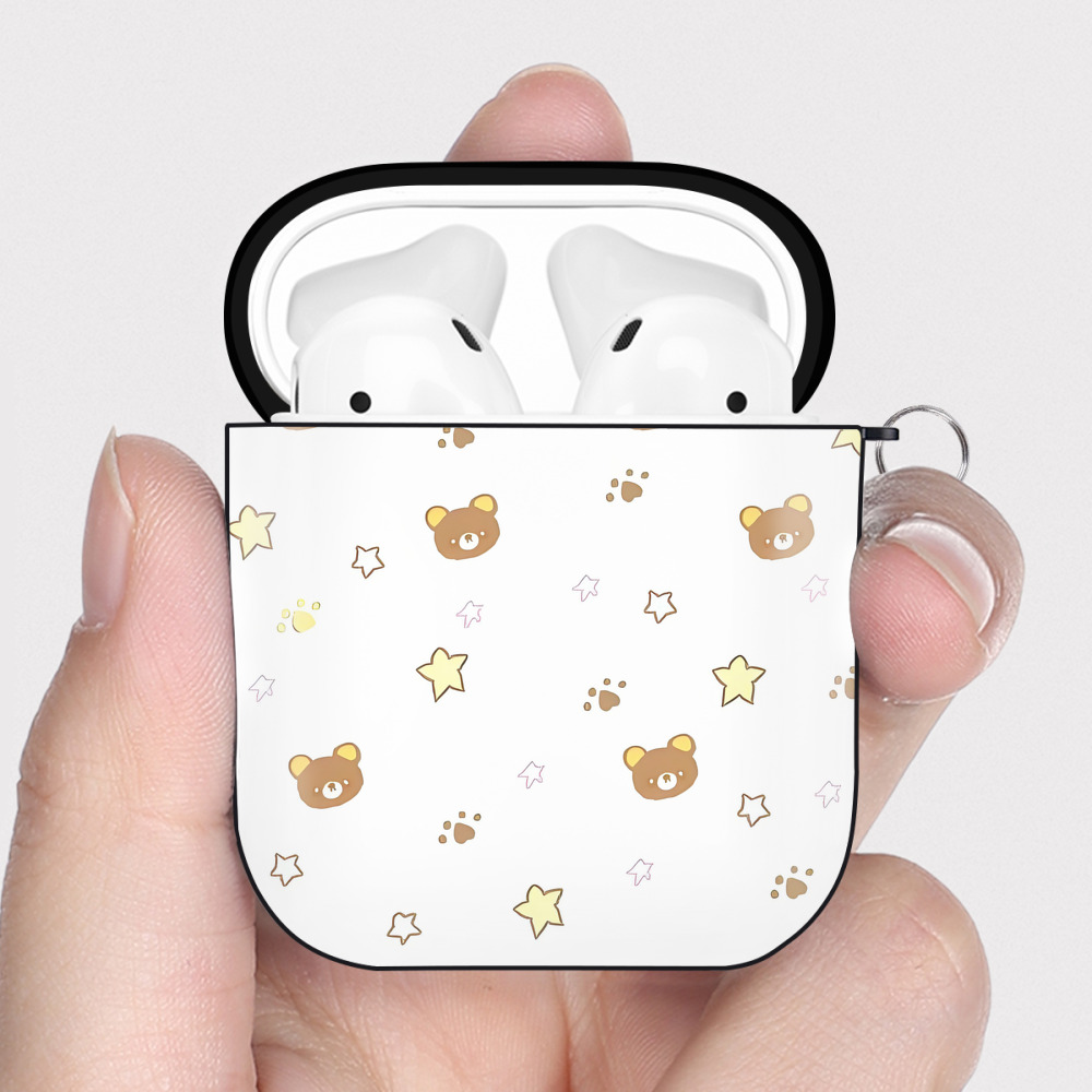 （画像用） リラックマ リラックマ キイロイトリ Rilakkuma Korilakkuma Kiiroitori AirPods 第2世代保護ケース ハードシェル ブラック 耐衝撃・防指紋・カラビナ付き