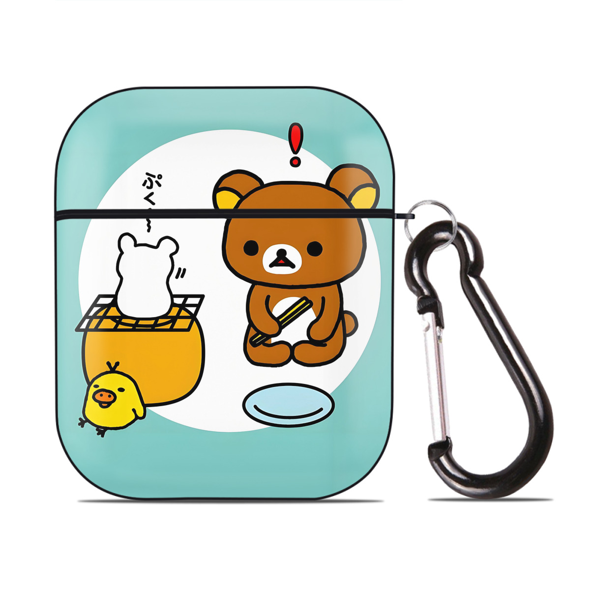 （画像用） リラックマ リラックマ キイロイトリ Rilakkuma Korilakkuma Kiiroitori AirPods 第2世代保護ケース ハードシェル ブラック 耐衝撃・防指紋・カラビナ付き