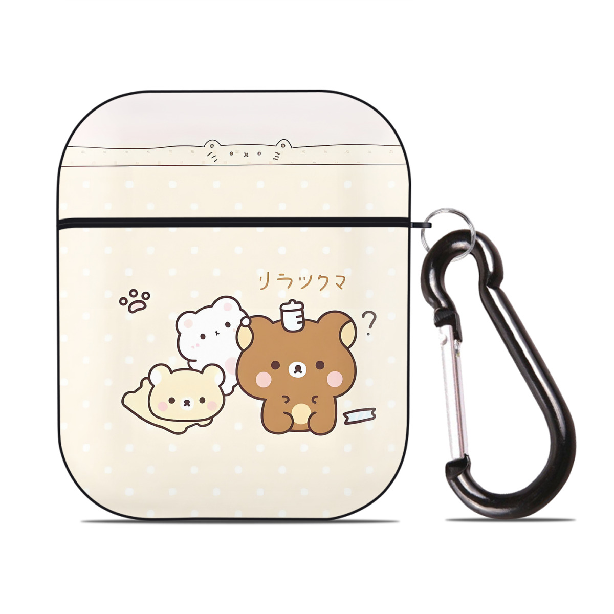 （画像用） リラックマ リラックマ キイロイトリ Rilakkuma Korilakkuma Kiiroitori AirPods 第2世代保護ケース ハードシェル ブラック 耐衝撃・防指紋・カラビナ付き