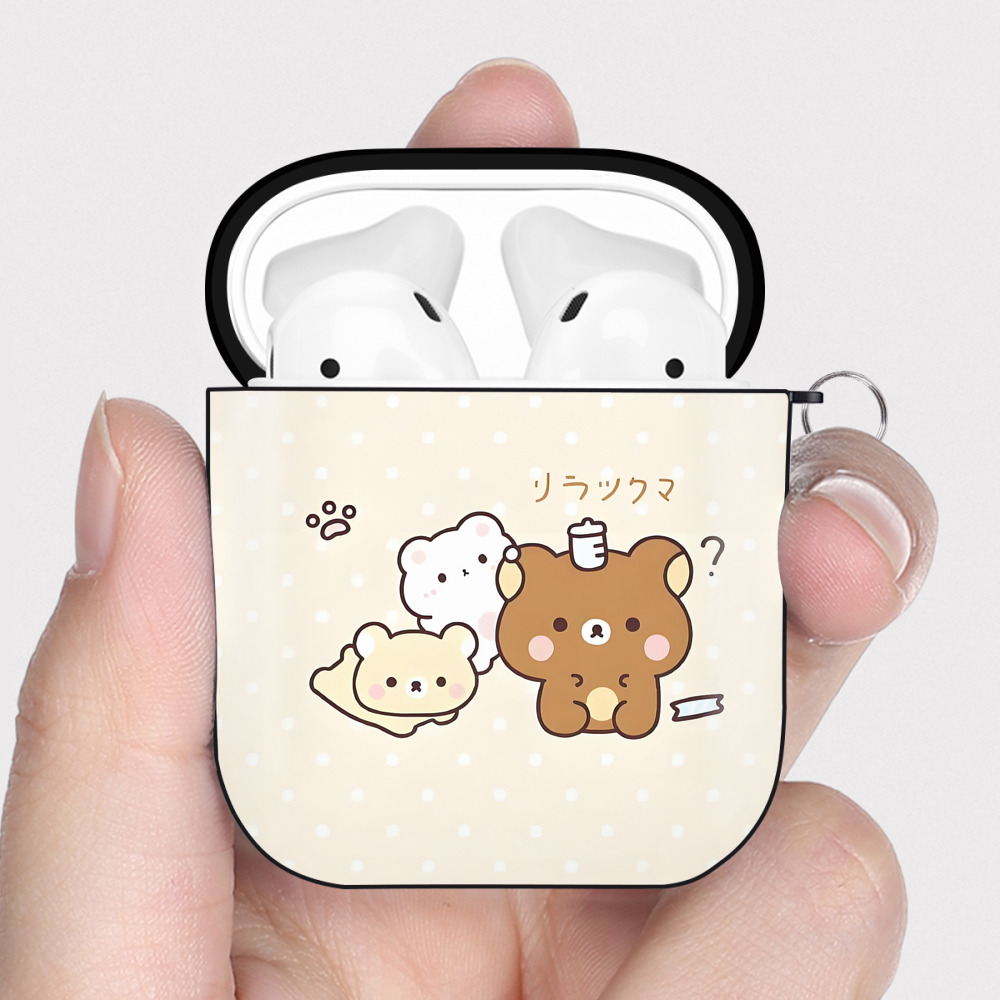 （画像用） リラックマ リラックマ キイロイトリ Rilakkuma Korilakkuma Kiiroitori AirPods 第2世代保護ケース ハードシェル ブラック 耐衝撃・防指紋・カラビナ付き