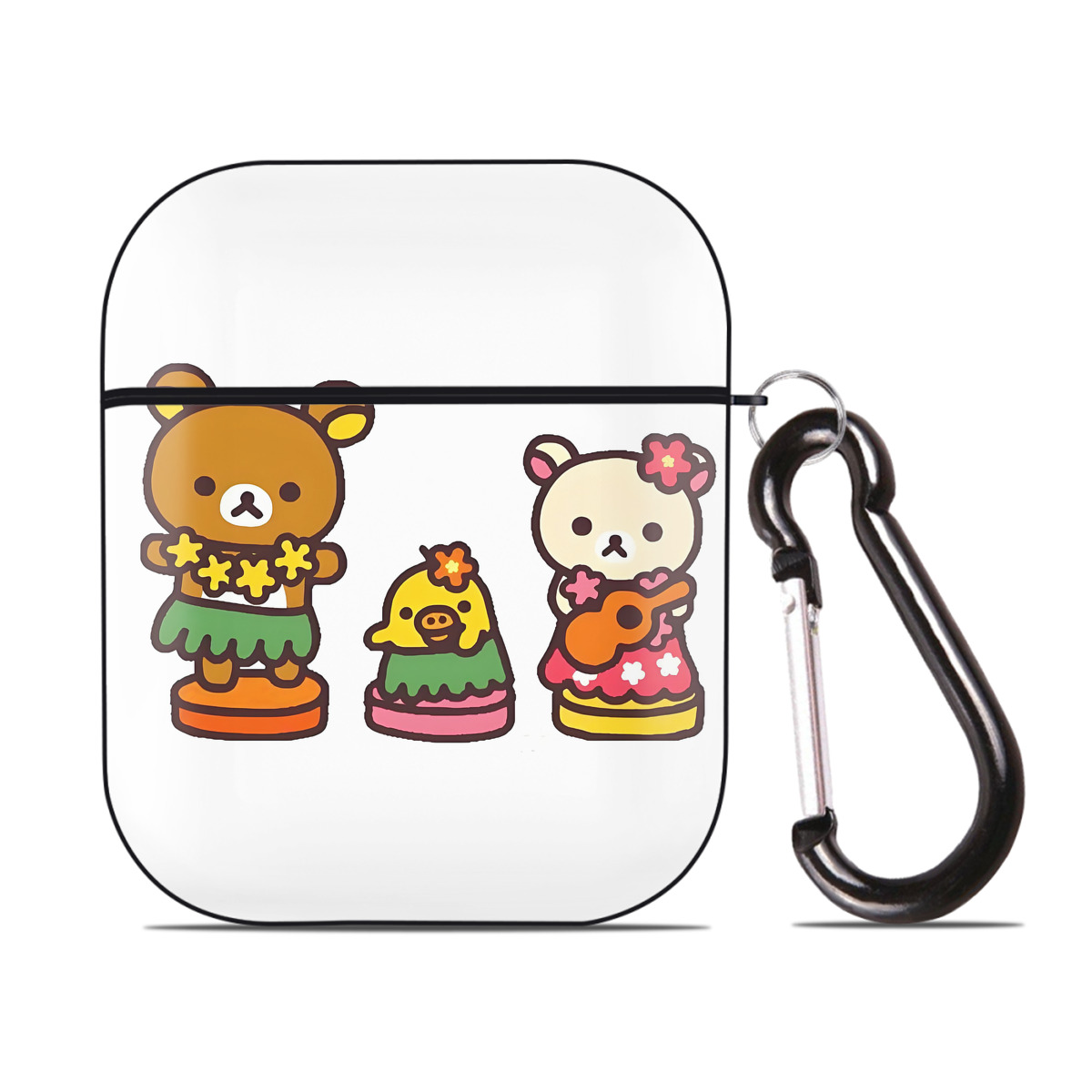 （画像用） リラックマ リラックマ キイロイトリ Rilakkuma Korilakkuma Kiiroitori AirPods 第2世代保護ケース ハードシェル ブラック 耐衝撃・防指紋・カラビナ付き