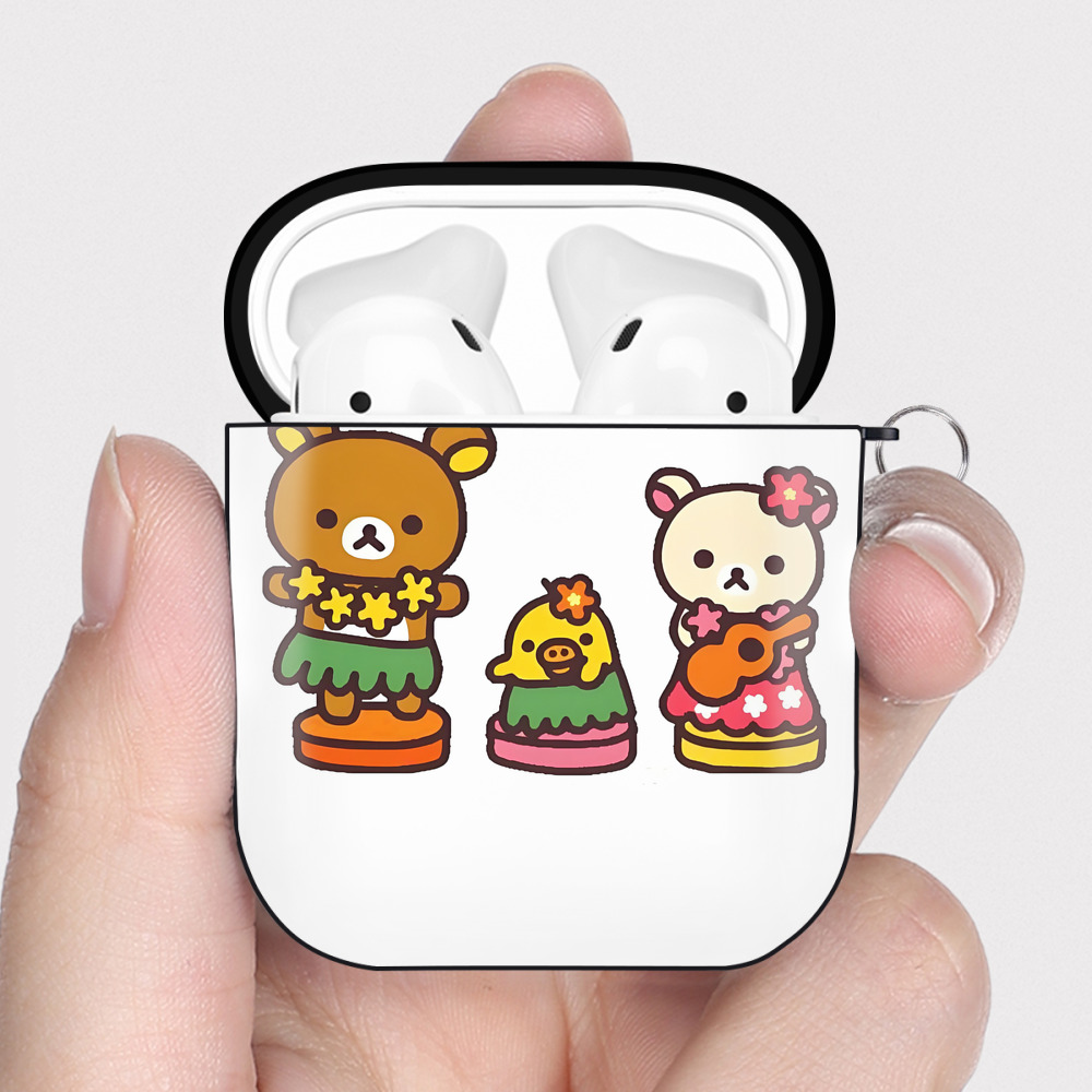 （画像用） リラックマ リラックマ キイロイトリ Rilakkuma Korilakkuma Kiiroitori AirPods 第2世代保護ケース ハードシェル ブラック 耐衝撃・防指紋・カラビナ付き