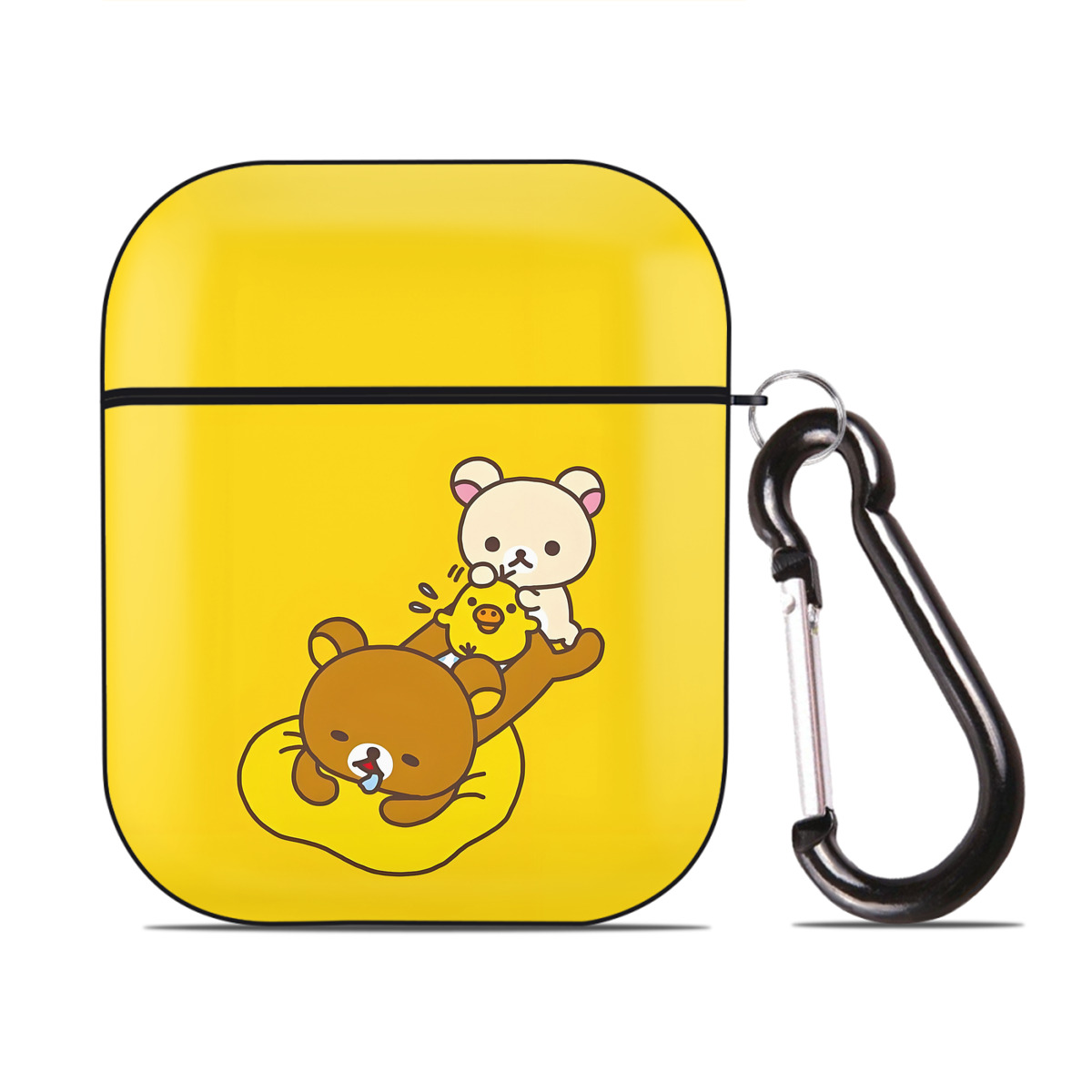 （画像用） リラックマ リラックマ キイロイトリ Rilakkuma Korilakkuma Kiiroitori AirPods 第2世代保護ケース ハードシェル ブラック 耐衝撃・防指紋・カラビナ付き