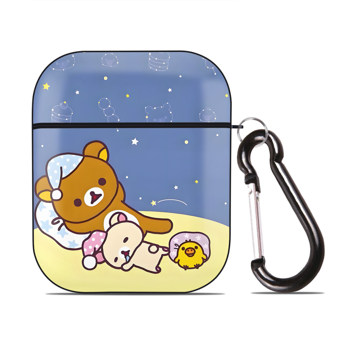 （画像用） リラックマ リラックマ キイロイトリ Rilakkuma Korilakkuma Kiiroitori AirPods 第2世代保護ケース ハードシェル ブラック 耐衝撃・防指紋・カラビナ付き
