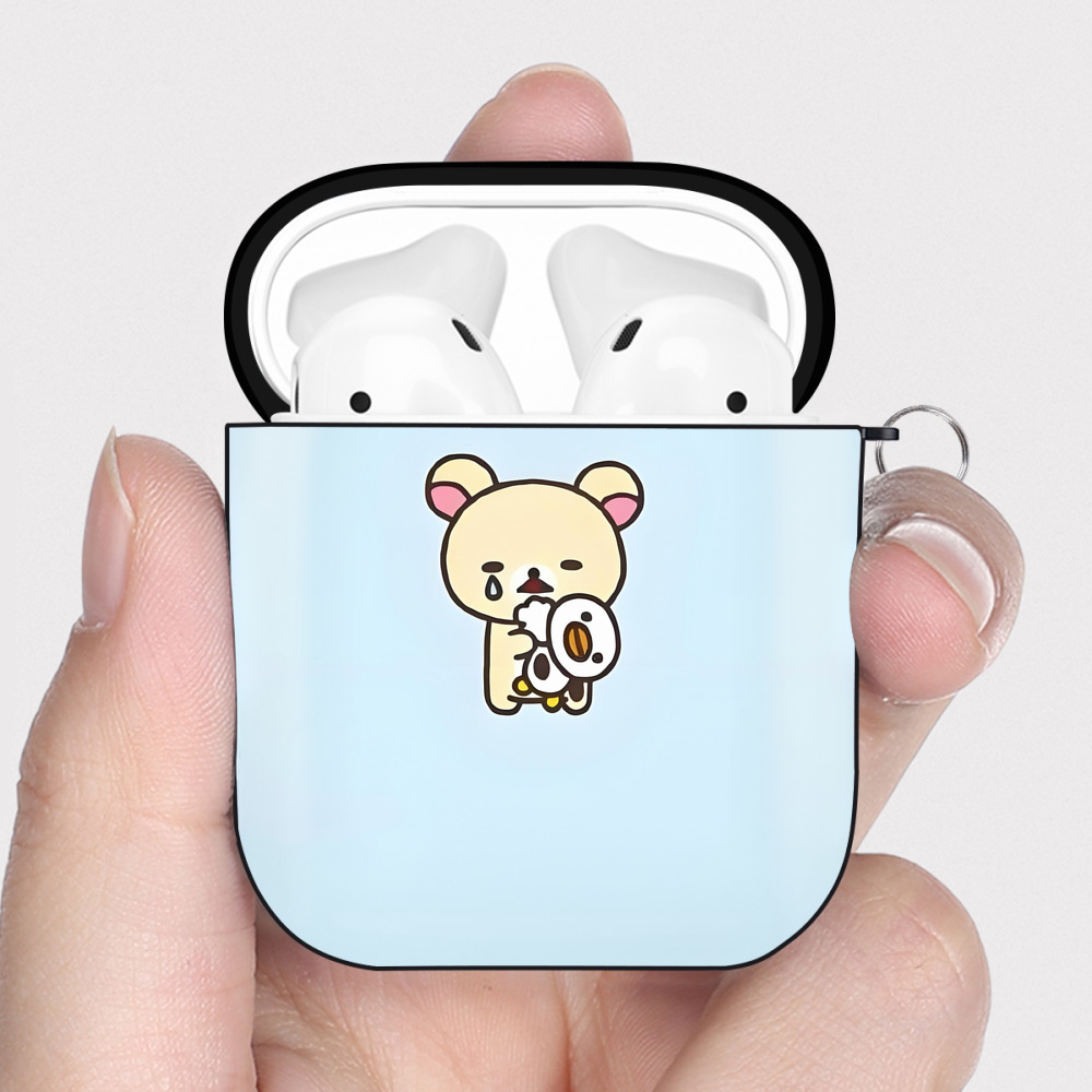 （画像用） リラックマ リラックマ キイロイトリ Rilakkuma Korilakkuma Kiiroitori AirPods 第2世代保護ケース ハードシェル ブラック 耐衝撃・防指紋・カラビナ付き