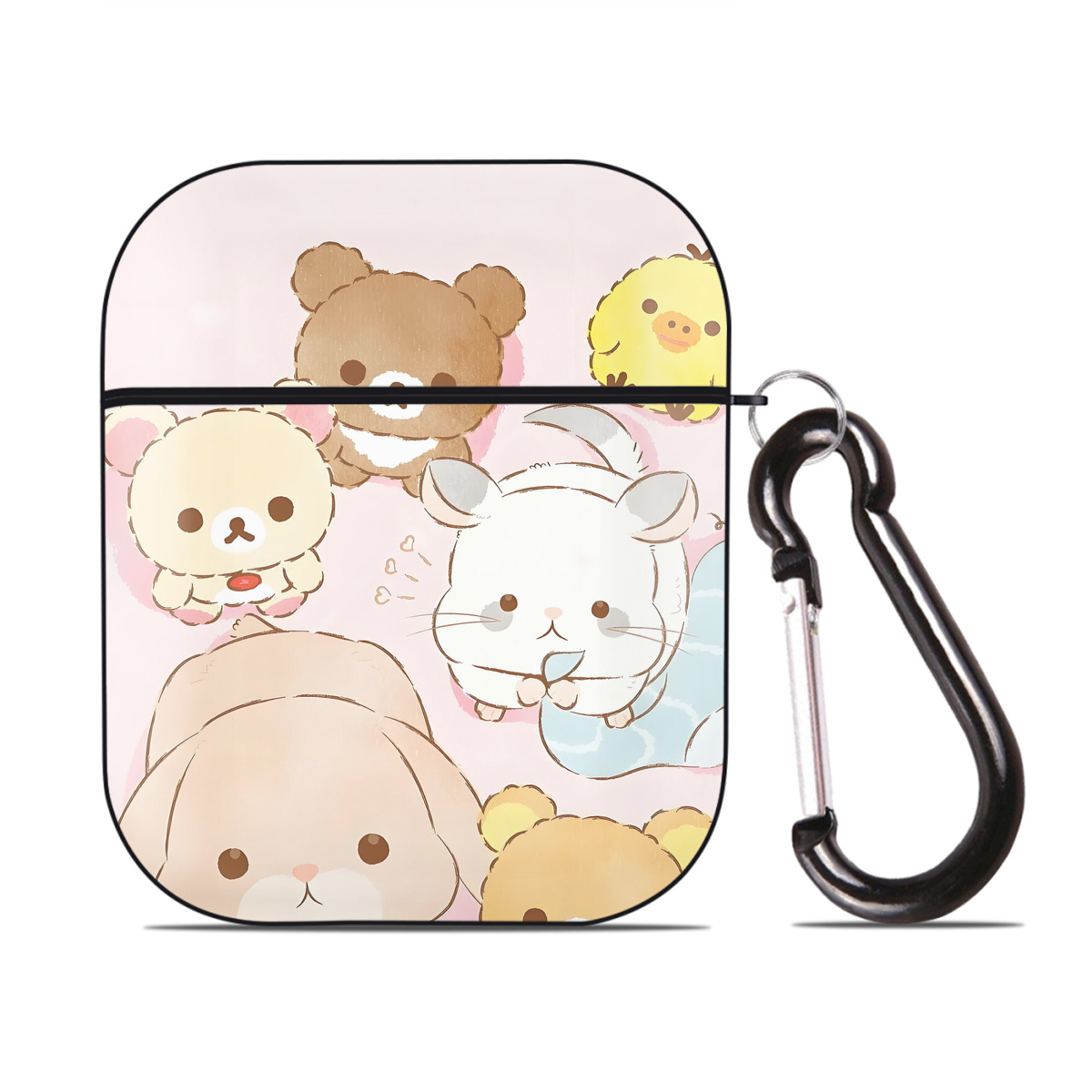 （画像用） リラックマ リラックマ キイロイトリ Rilakkuma Korilakkuma Kiiroitori AirPods 第2世代保護ケース ハードシェル ブラック 耐衝撃・防指紋・カラビナ付き