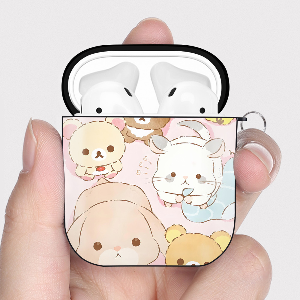 （画像用） リラックマ リラックマ キイロイトリ Rilakkuma Korilakkuma Kiiroitori AirPods 第2世代保護ケース ハードシェル ブラック 耐衝撃・防指紋・カラビナ付き