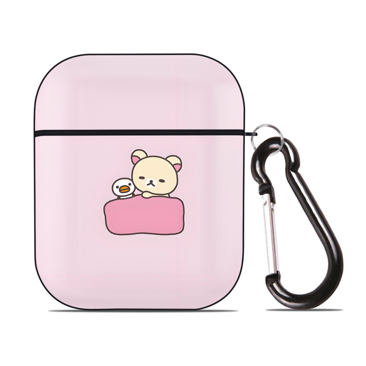 （画像用） リラックマ リラックマ キイロイトリ Rilakkuma Korilakkuma Kiiroitori AirPods 第2世代保護ケース ハードシェル ブラック 耐衝撃・防指紋・カラビナ付き