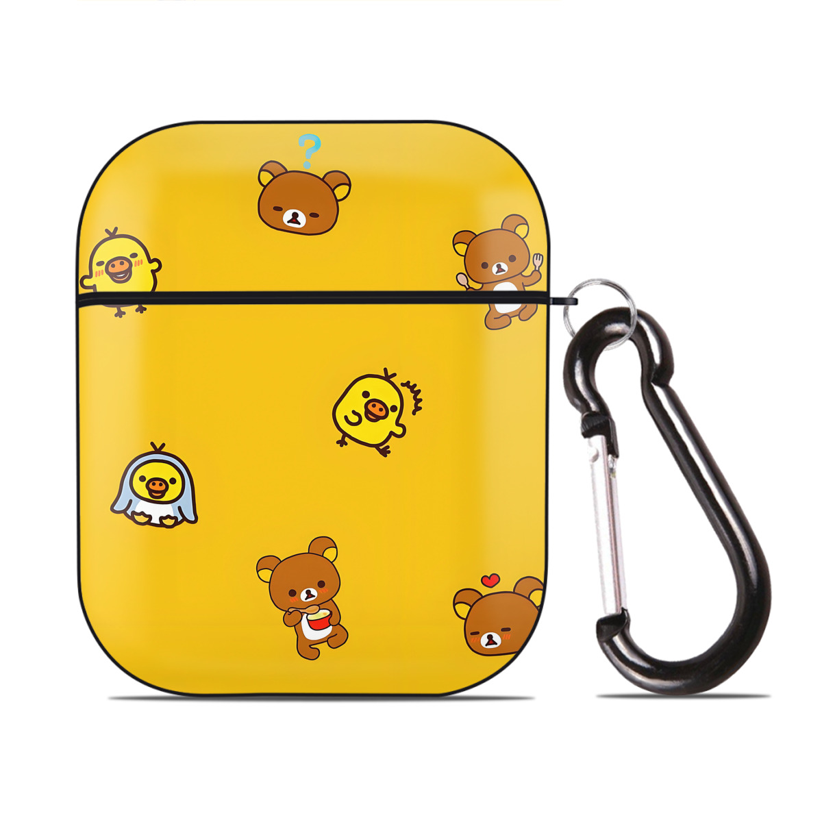 （画像用） リラックマ リラックマ キイロイトリ Rilakkuma Korilakkuma Kiiroitori AirPods 第2世代保護ケース ハードシェル ブラック 耐衝撃・防指紋・カラビナ付き