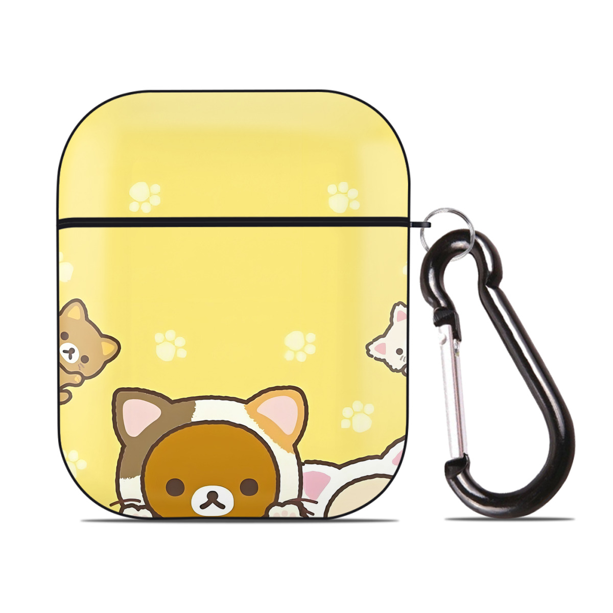 （画像用） リラックマ リラックマ キイロイトリ Rilakkuma Korilakkuma Kiiroitori AirPods 第2世代保護ケース ハードシェル ブラック 耐衝撃・防指紋・カラビナ付き