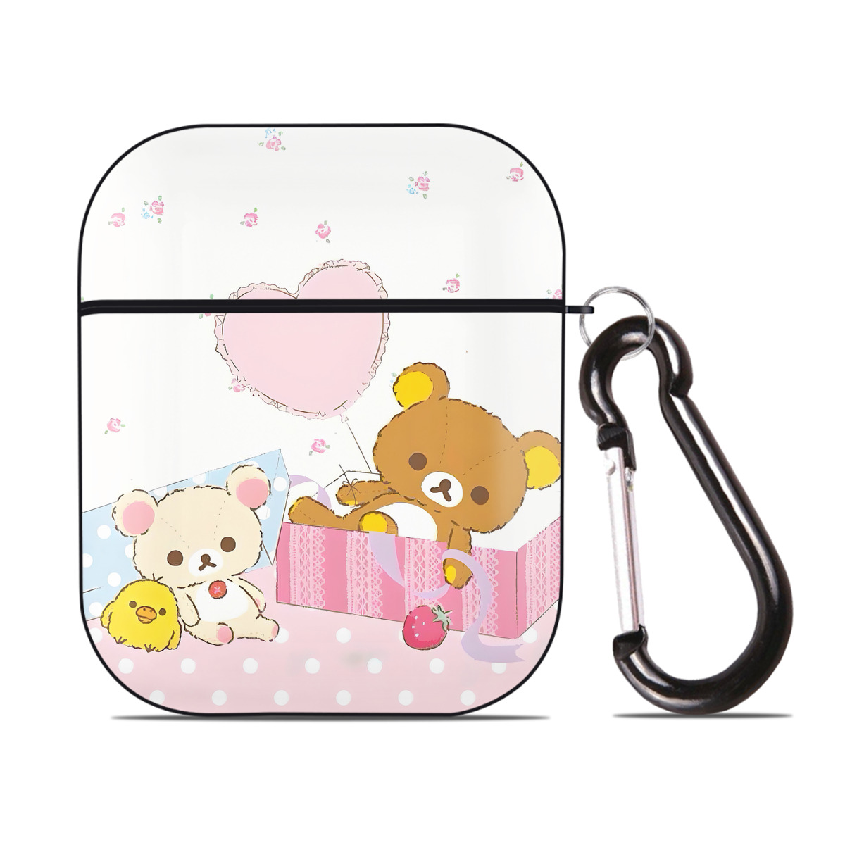 （画像用） リラックマ リラックマ キイロイトリ Rilakkuma Korilakkuma Kiiroitori AirPods 第2世代保護ケース ハードシェル ブラック 耐衝撃・防指紋・カラビナ付き