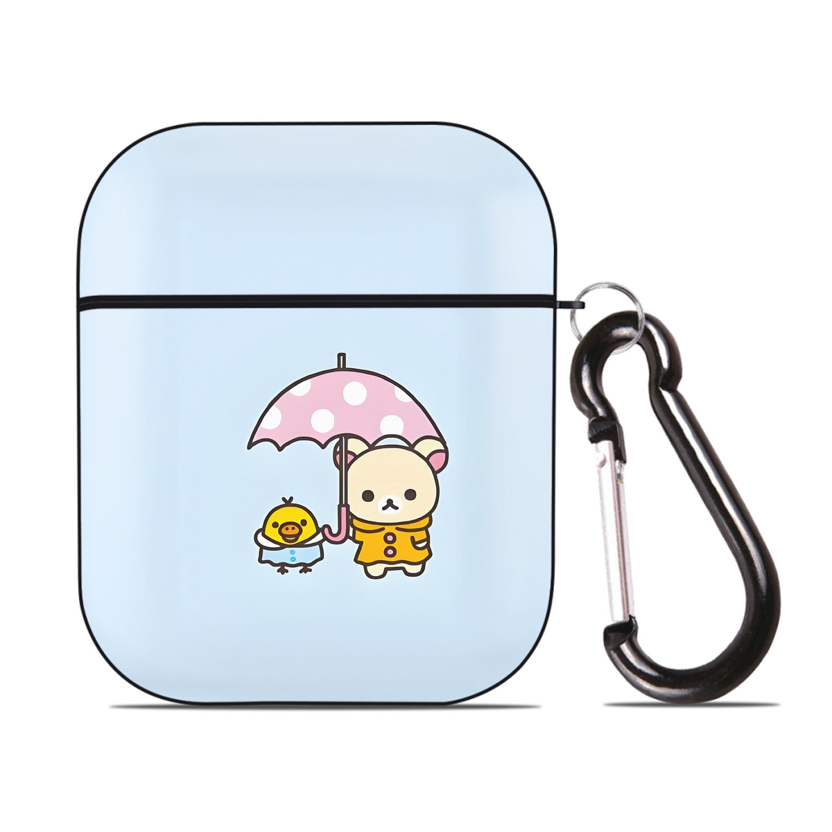 （画像用） リラックマ リラックマ キイロイトリ Rilakkuma Korilakkuma Kiiroitori AirPods 第2世代保護ケース ハードシェル ブラック 耐衝撃・防指紋・カラビナ付き