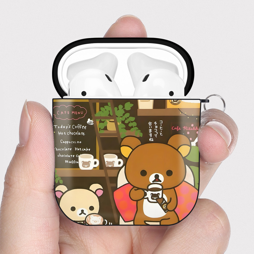 （画像用） リラックマ リラックマ キイロイトリ Rilakkuma Korilakkuma Kiiroitori AirPods 第2世代保護ケース ハードシェル ブラック 耐衝撃・防指紋・カラビナ付き