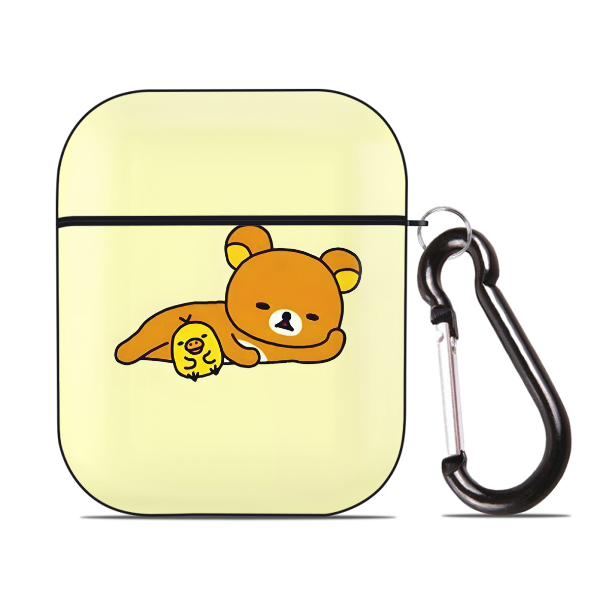 （画像用） リラックマ リラックマ キイロイトリ Rilakkuma Korilakkuma Kiiroitori AirPods 第2世代保護ケース ハードシェル ブラック 耐衝撃・防指紋・カラビナ付き