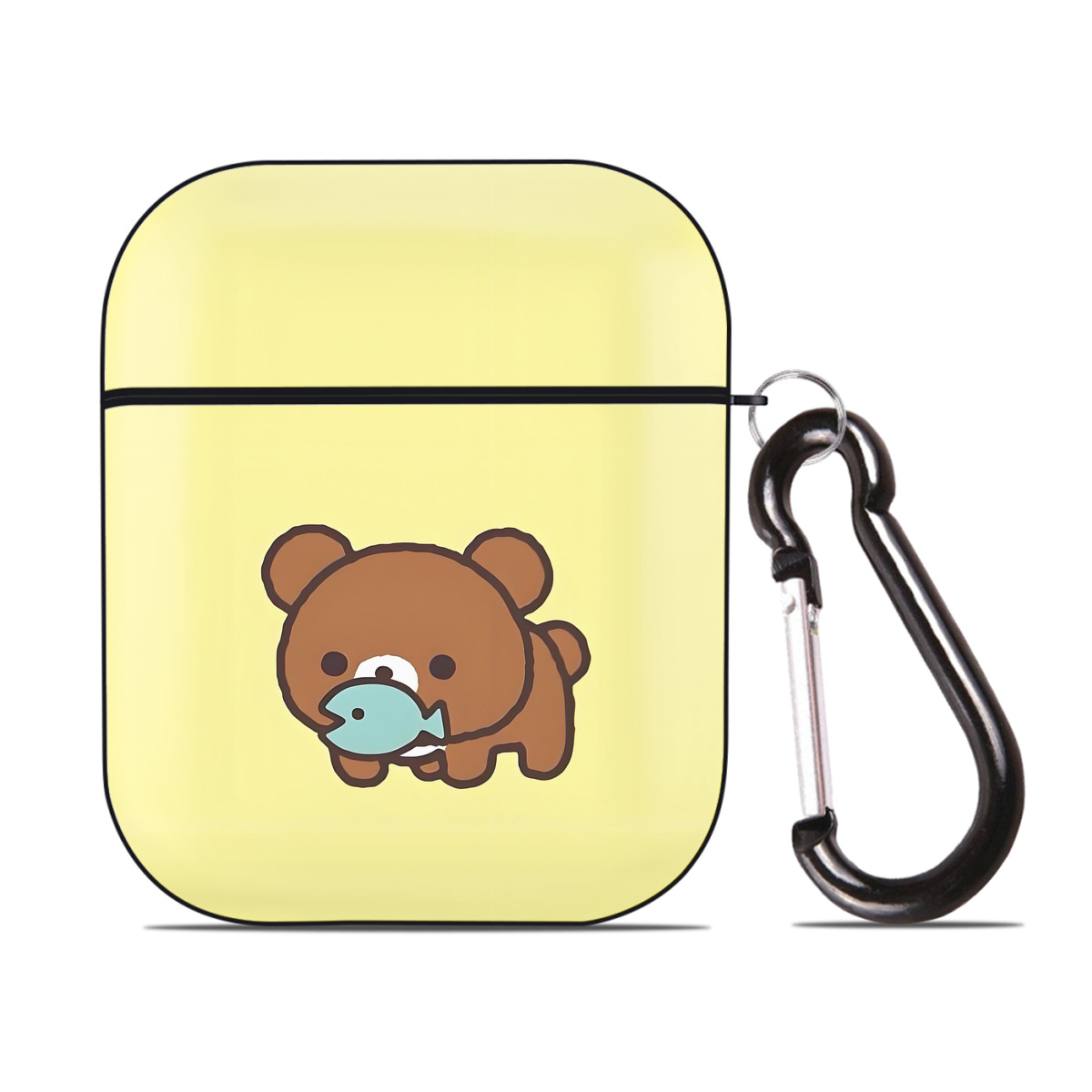 （画像用） リラックマ リラックマ キイロイトリ Rilakkuma Korilakkuma Kiiroitori AirPods 第2世代保護ケース ハードシェル ブラック 耐衝撃・防指紋・カラビナ付き