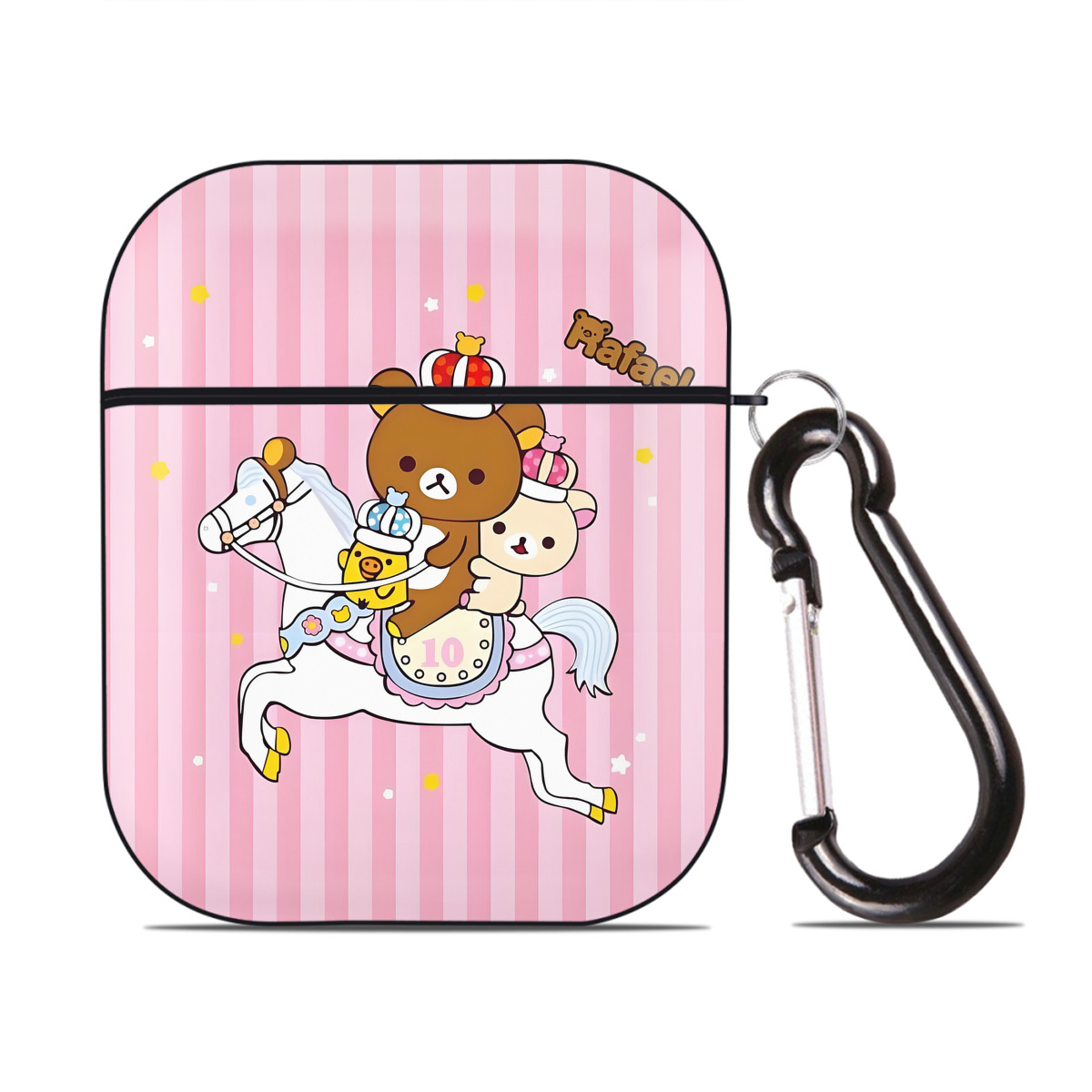 （画像用） リラックマ リラックマ キイロイトリ Rilakkuma Korilakkuma Kiiroitori AirPods 第2世代保護ケース ハードシェル ブラック 耐衝撃・防指紋・カラビナ付き