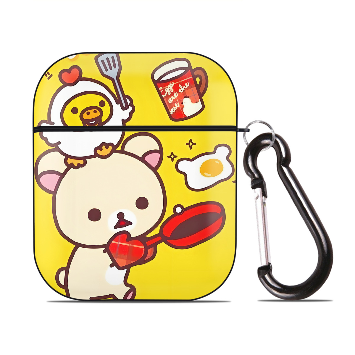 （画像用） リラックマ リラックマ キイロイトリ Rilakkuma Korilakkuma Kiiroitori AirPods 第2世代保護ケース ハードシェル ブラック 耐衝撃・防指紋・カラビナ付き
