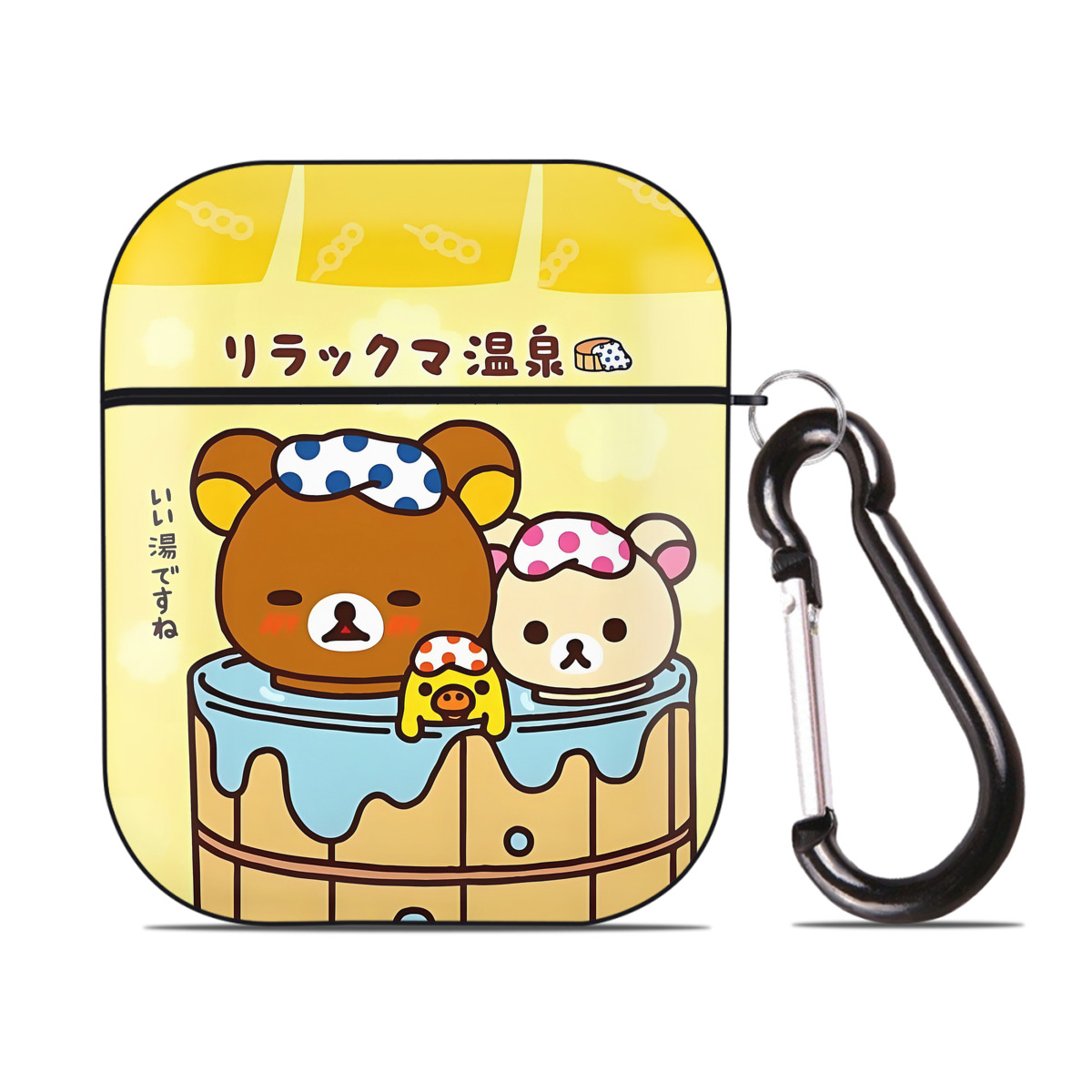 （画像用） リラックマ リラックマ キイロイトリ Rilakkuma Korilakkuma Kiiroitori AirPods 第2世代保護ケース ハードシェル ブラック 耐衝撃・防指紋・カラビナ付き