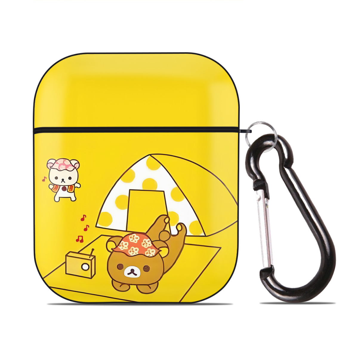 （画像用） リラックマ リラックマ キイロイトリ Rilakkuma Korilakkuma Kiiroitori AirPods 第2世代保護ケース ハードシェル ブラック 耐衝撃・防指紋・カラビナ付き