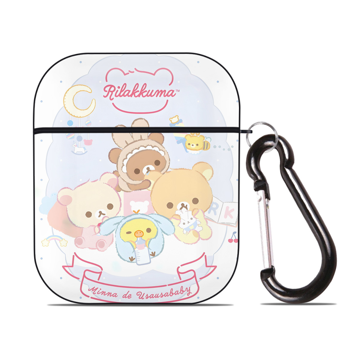 （画像用） リラックマ リラックマ キイロイトリ Rilakkuma Korilakkuma Kiiroitori AirPods 第2世代保護ケース ハードシェル ブラック 耐衝撃・防指紋・カラビナ付き