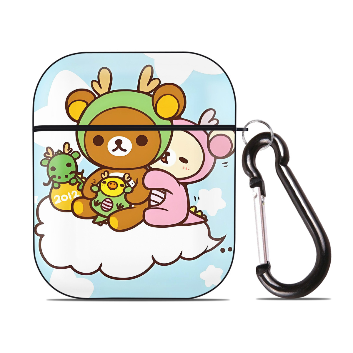 （画像用） リラックマ リラックマ キイロイトリ Rilakkuma Korilakkuma Kiiroitori AirPods 第2世代保護ケース ハードシェル ブラック 耐衝撃・防指紋・カラビナ付き