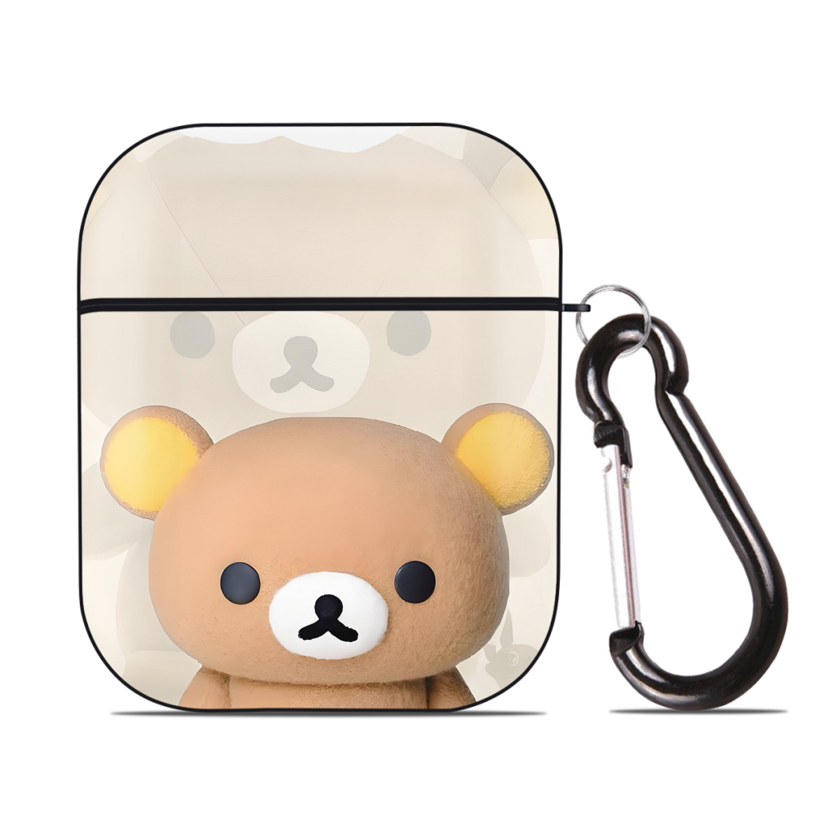 （画像用） リラックマ リラックマ キイロイトリ Rilakkuma Korilakkuma Kiiroitori AirPods 第2世代保護ケース ハードシェル ブラック 耐衝撃・防指紋・カラビナ付き
