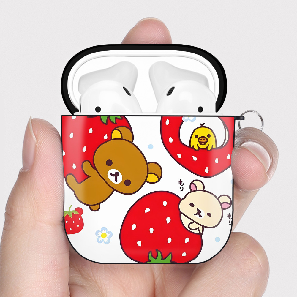 （画像用） リラックマ リラックマ キイロイトリ Rilakkuma Korilakkuma Kiiroitori AirPods 第2世代保護ケース ハードシェル ブラック 耐衝撃・防指紋・カラビナ付き