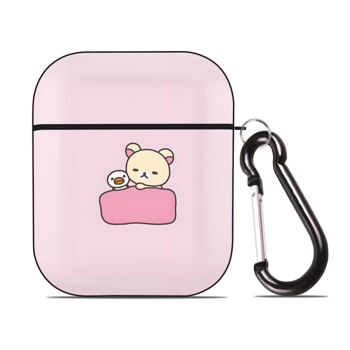 （画像用） リラックマ リラックマ キイロイトリ Rilakkuma Korilakkuma Kiiroitori AirPods 第2世代保護ケース ハードシェル ブラック 耐衝撃・防指紋・カラビナ付き