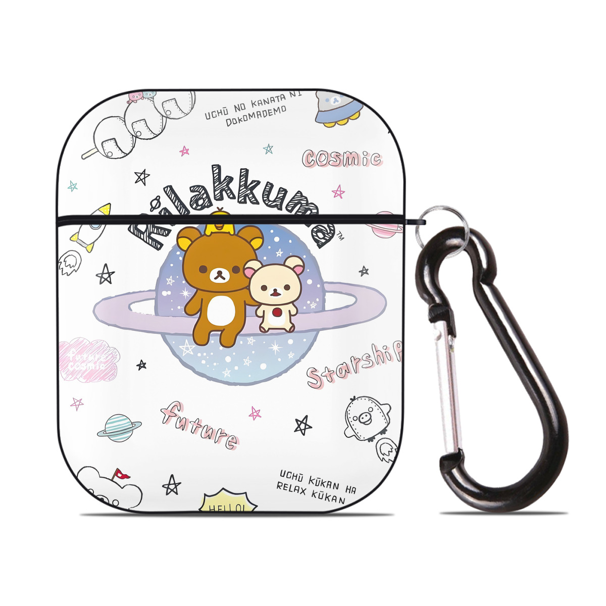 （画像用） リラックマ リラックマ キイロイトリ Rilakkuma Korilakkuma Kiiroitori AirPods 第2世代保護ケース ハードシェル ブラック 耐衝撃・防指紋・カラビナ付き
