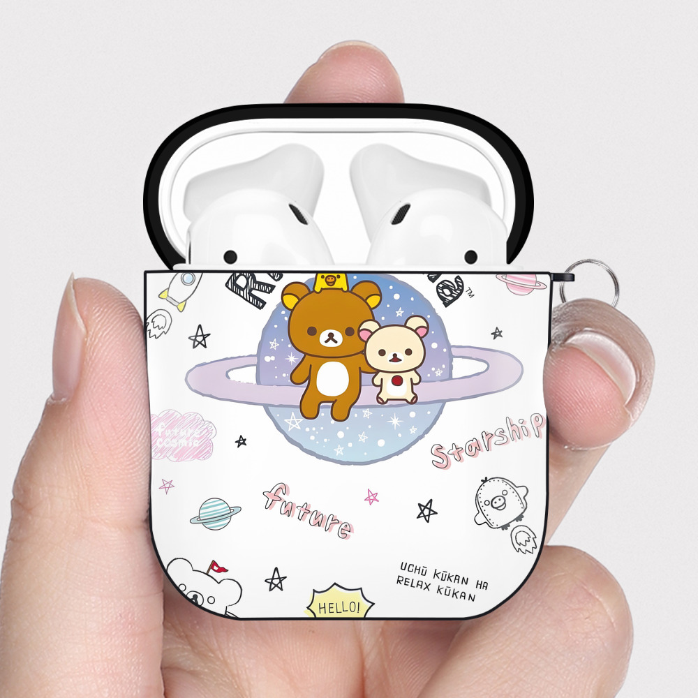 （画像用） リラックマ リラックマ キイロイトリ Rilakkuma Korilakkuma Kiiroitori AirPods 第2世代保護ケース ハードシェル ブラック 耐衝撃・防指紋・カラビナ付き