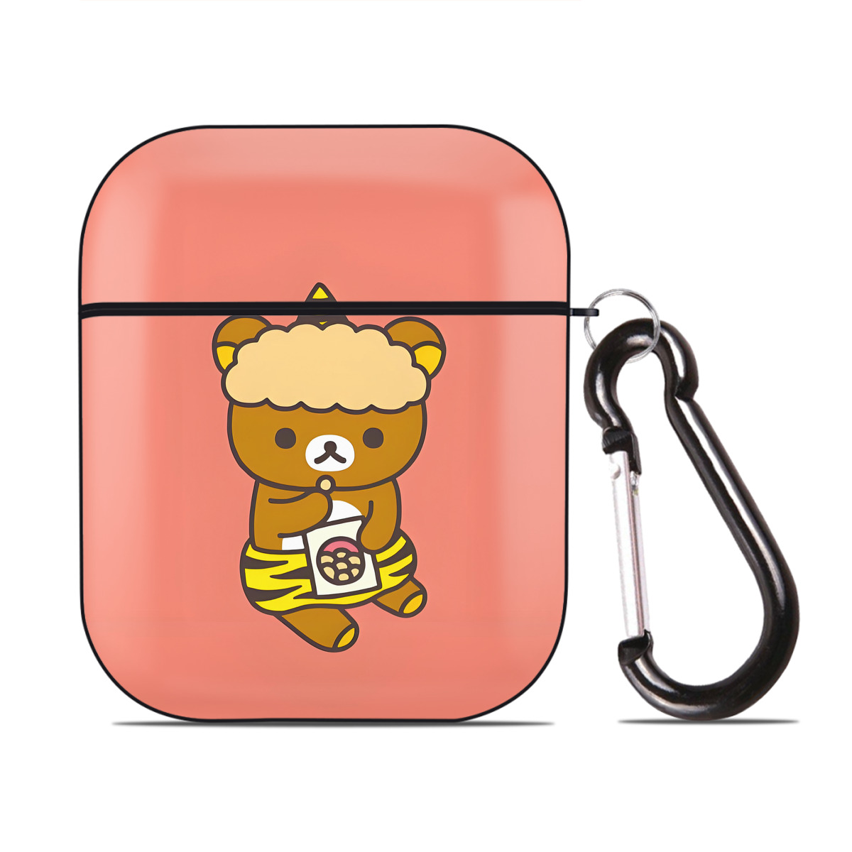 （画像用） リラックマ リラックマ キイロイトリ Rilakkuma Korilakkuma Kiiroitori AirPods 第2世代保護ケース ハードシェル ブラック 耐衝撃・防指紋・カラビナ付き