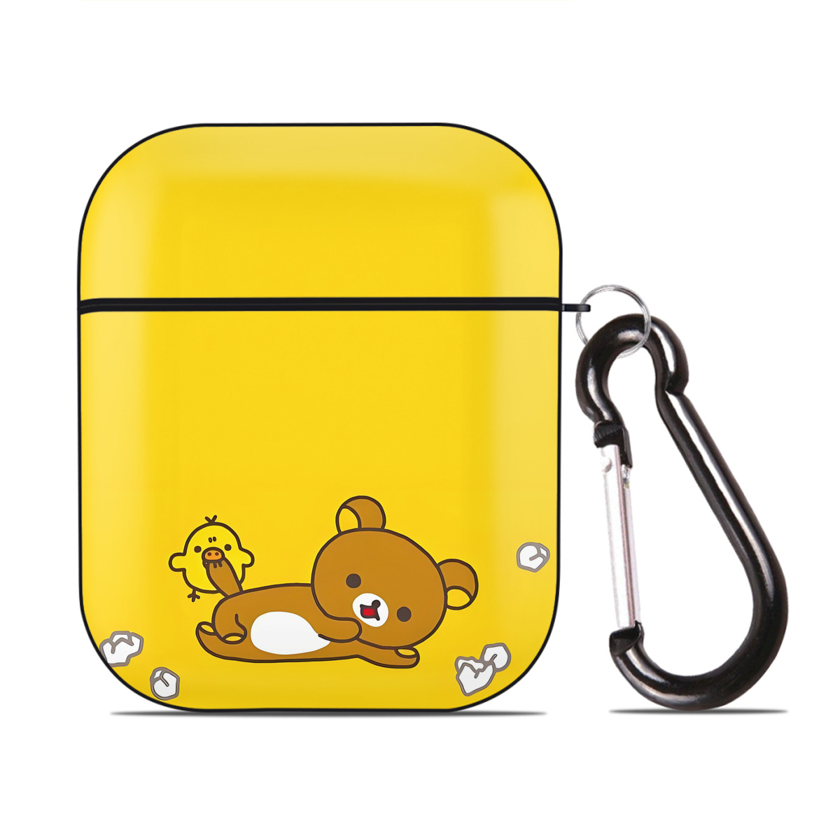 （画像用） リラックマ リラックマ キイロイトリ Rilakkuma Korilakkuma Kiiroitori AirPods 第2世代保護ケース ハードシェル ブラック 耐衝撃・防指紋・カラビナ付き