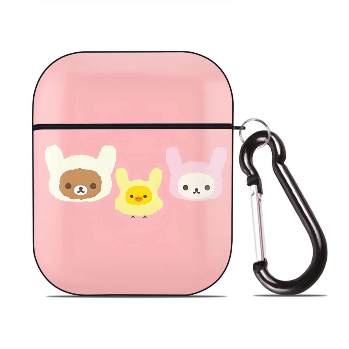 （画像用） リラックマ リラックマ キイロイトリ Rilakkuma Korilakkuma Kiiroitori AirPods 第2世代保護ケース ハードシェル ブラック 耐衝撃・防指紋・カラビナ付き