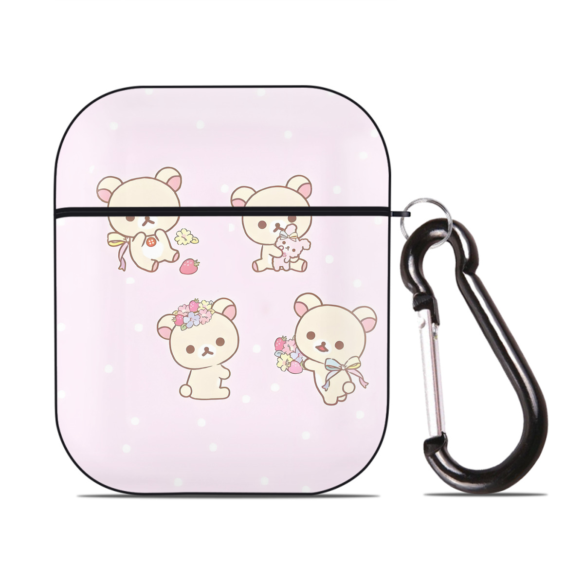 （画像用） リラックマ リラックマ キイロイトリ Rilakkuma Korilakkuma Kiiroitori AirPods 第2世代保護ケース ハードシェル ブラック 耐衝撃・防指紋・カラビナ付き
