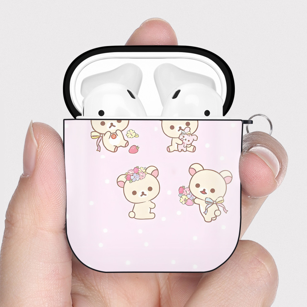 （画像用） リラックマ リラックマ キイロイトリ Rilakkuma Korilakkuma Kiiroitori AirPods 第2世代保護ケース ハードシェル ブラック 耐衝撃・防指紋・カラビナ付き