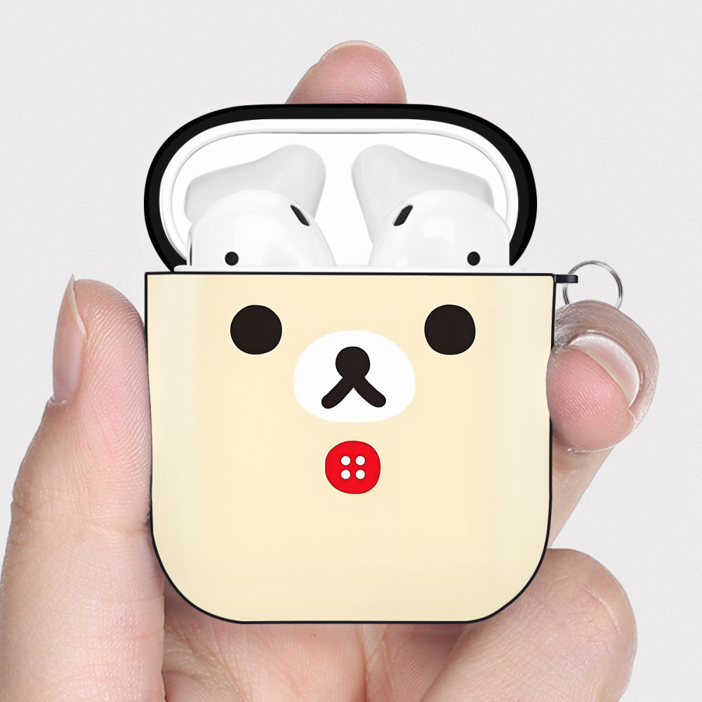 （画像用） リラックマ リラックマ キイロイトリ Rilakkuma Korilakkuma Kiiroitori AirPods 第2世代保護ケース ハードシェル ブラック 耐衝撃・防指紋・カラビナ付き