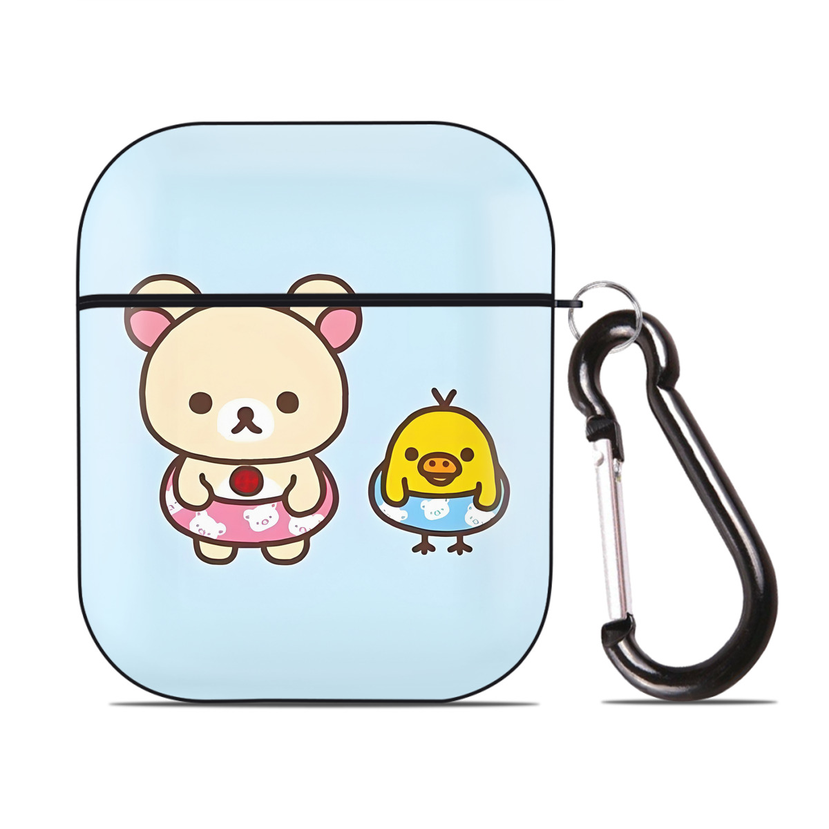 （画像用） リラックマ リラックマ キイロイトリ Rilakkuma Korilakkuma Kiiroitori AirPods 第2世代保護ケース ハードシェル ブラック 耐衝撃・防指紋・カラビナ付き