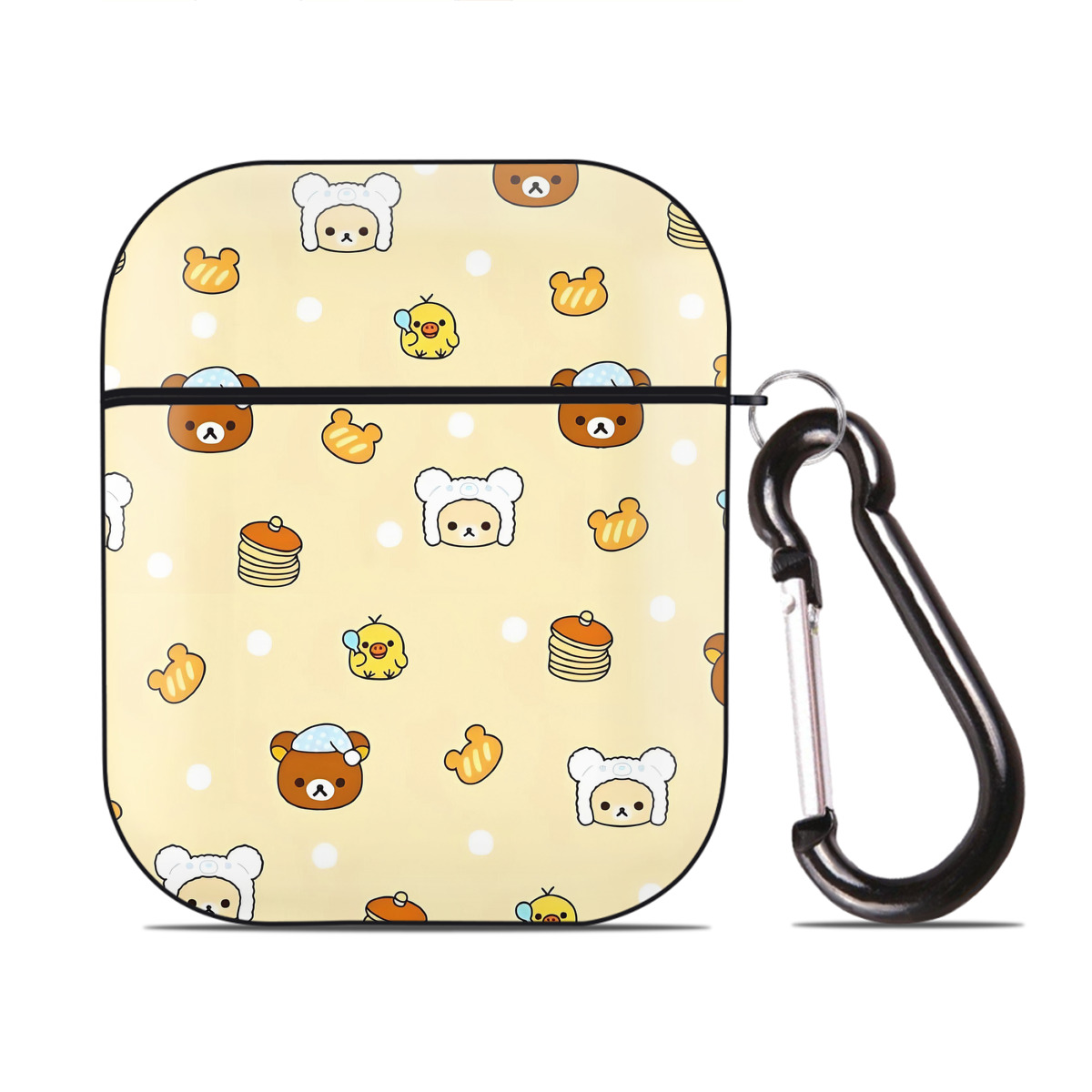 （画像用） リラックマ リラックマ キイロイトリ Rilakkuma Korilakkuma Kiiroitori AirPods 第2世代保護ケース ハードシェル ブラック 耐衝撃・防指紋・カラビナ付き