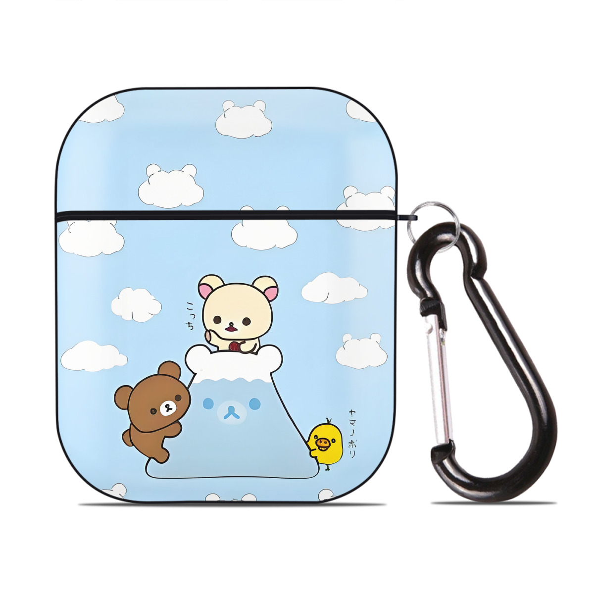 （画像用） リラックマ リラックマ キイロイトリ Rilakkuma Korilakkuma Kiiroitori AirPods 第2世代保護ケース ハードシェル ブラック 耐衝撃・防指紋・カラビナ付き