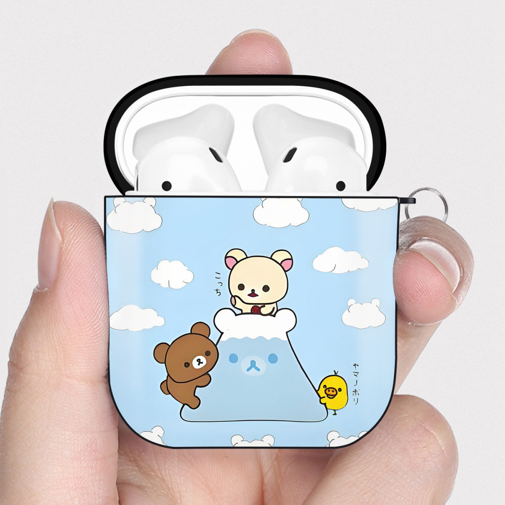 （画像用） リラックマ リラックマ キイロイトリ Rilakkuma Korilakkuma Kiiroitori AirPods 第2世代保護ケース ハードシェル ブラック 耐衝撃・防指紋・カラビナ付き