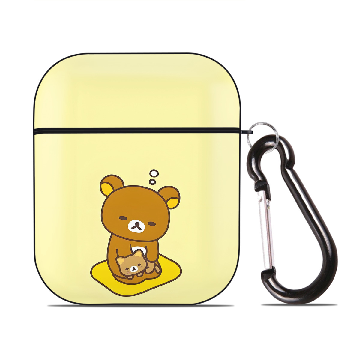 （画像用） リラックマ リラックマ キイロイトリ Rilakkuma Korilakkuma Kiiroitori AirPods 第2世代保護ケース ハードシェル ブラック 耐衝撃・防指紋・カラビナ付き