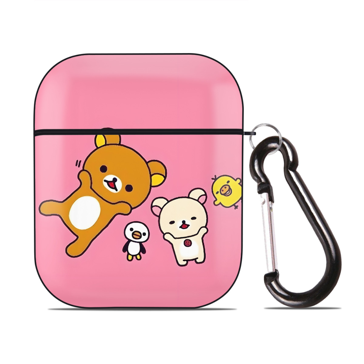 （画像用） リラックマ リラックマ キイロイトリ Rilakkuma Korilakkuma Kiiroitori AirPods 第2世代保護ケース ハードシェル ブラック 耐衝撃・防指紋・カラビナ付き