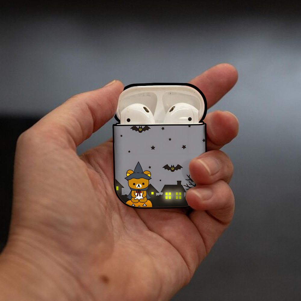 リラックマ リラックマ キイロイトリ Rilakkuma Korilakkuma Kiiroitori AirPods 第2世代保護ケース ハードシェル ブラック 耐衝撃・防指紋・カラビナ付き