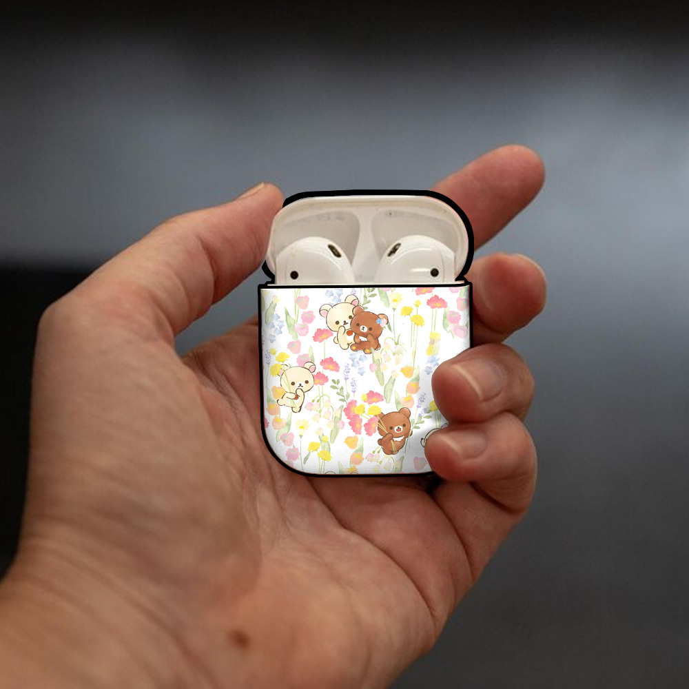 リラックマ リラックマ キイロイトリ Rilakkuma Korilakkuma Kiiroitori AirPods 第2世代保護ケース ハードシェル ブラック 耐衝撃・防指紋・カラビナ付き