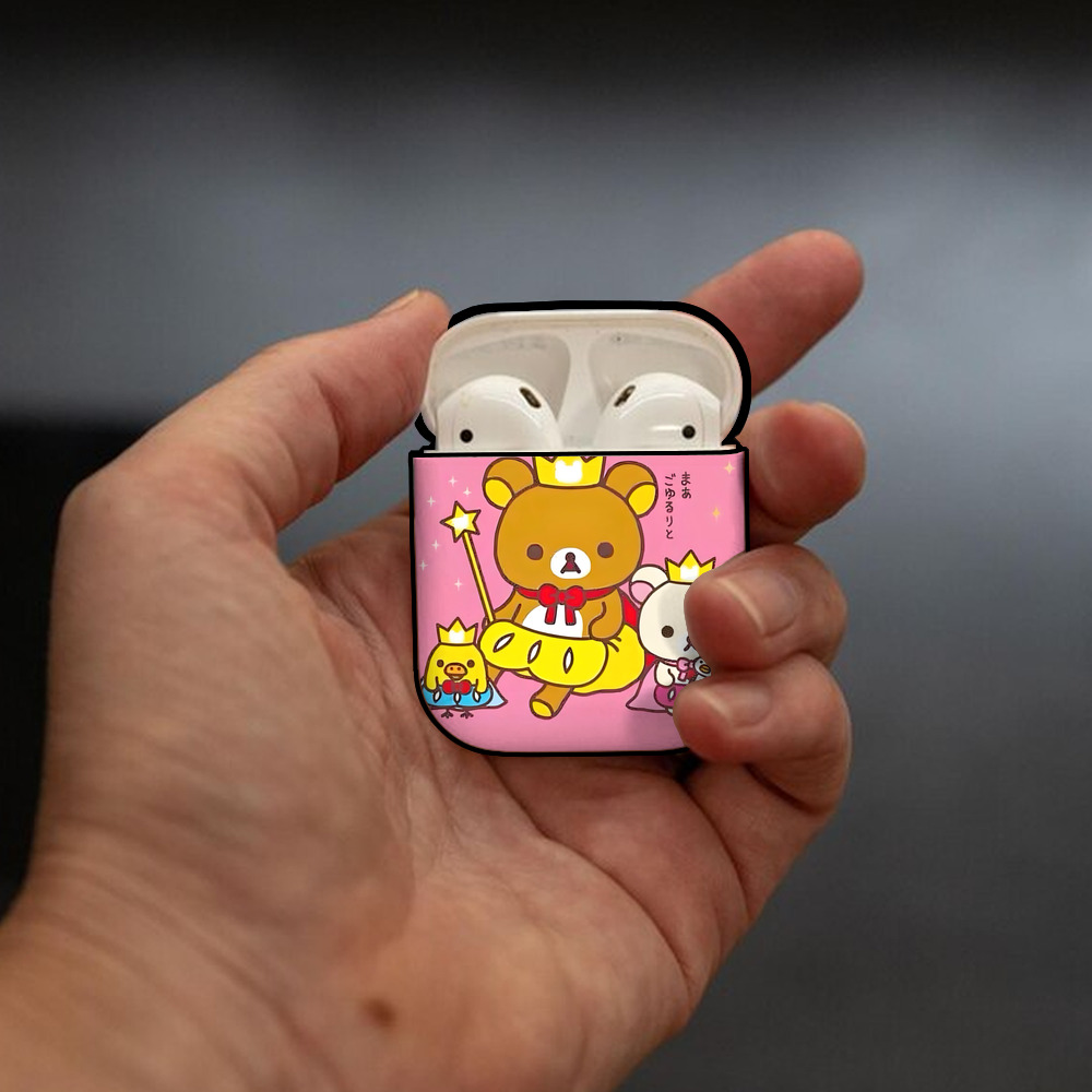 リラックマ リラックマ キイロイトリ Rilakkuma Korilakkuma Kiiroitori AirPods 第2世代保護ケース ハードシェル ブラック 耐衝撃・防指紋・カラビナ付き