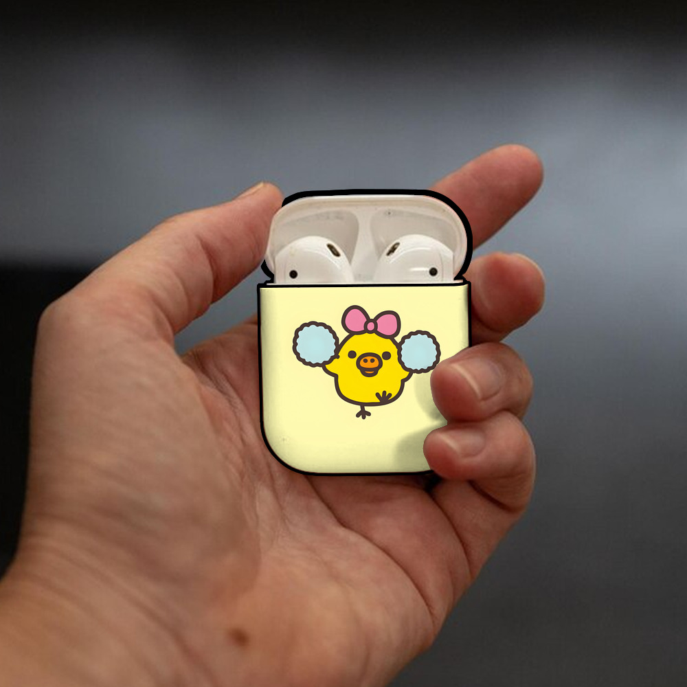 リラックマ リラックマ キイロイトリ Rilakkuma Korilakkuma Kiiroitori AirPods 第2世代保護ケース ハードシェル ブラック 耐衝撃・防指紋・カラビナ付き
