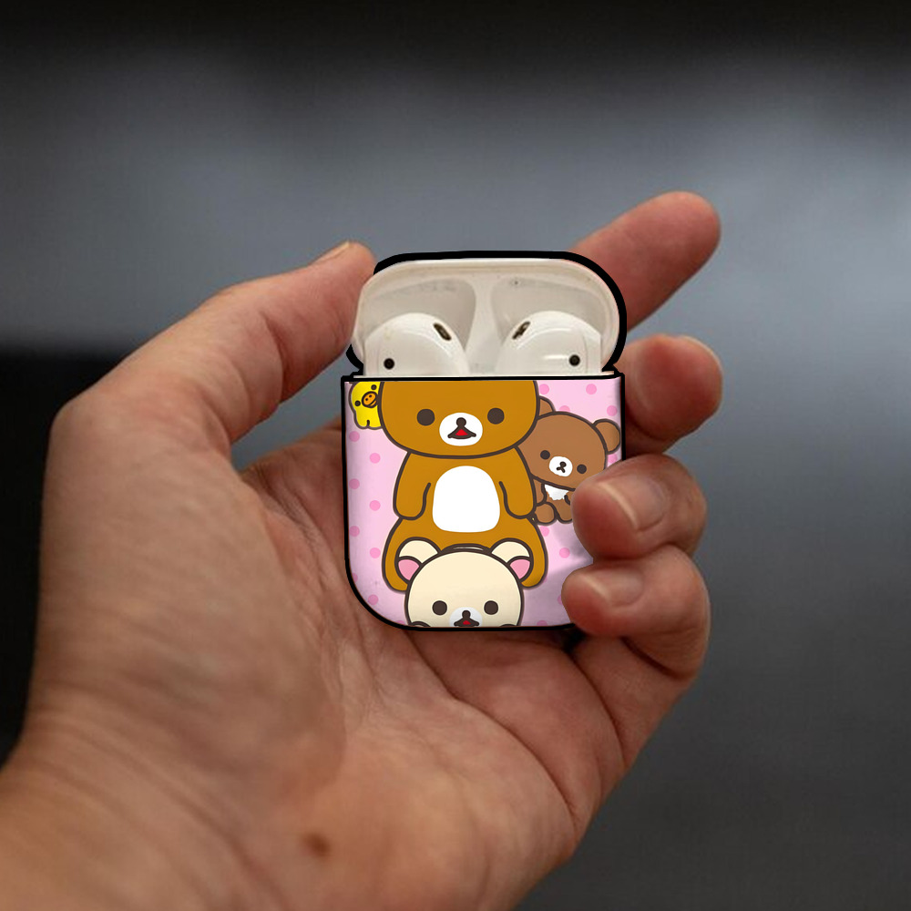 リラックマ リラックマ キイロイトリ Rilakkuma Korilakkuma Kiiroitori AirPods 第2世代保護ケース ハードシェル ブラック 耐衝撃・防指紋・カラビナ付き