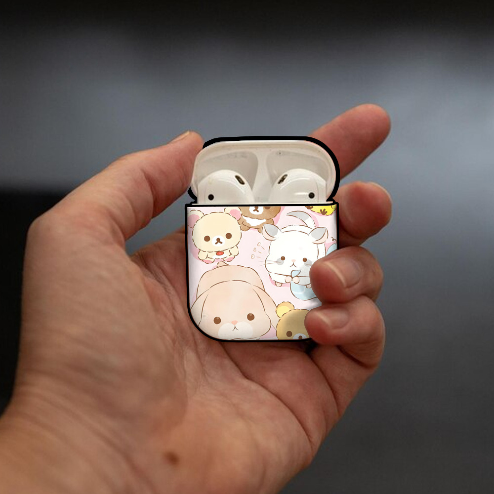 リラックマ リラックマ キイロイトリ Rilakkuma Korilakkuma Kiiroitori AirPods 第2世代保護ケース ハードシェル ブラック 耐衝撃・防指紋・カラビナ付き